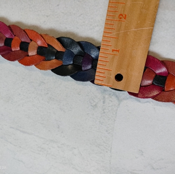 Multicolor Braided Genuine Leather Belt Black Buckle Adjustable - Picture 7 of 11